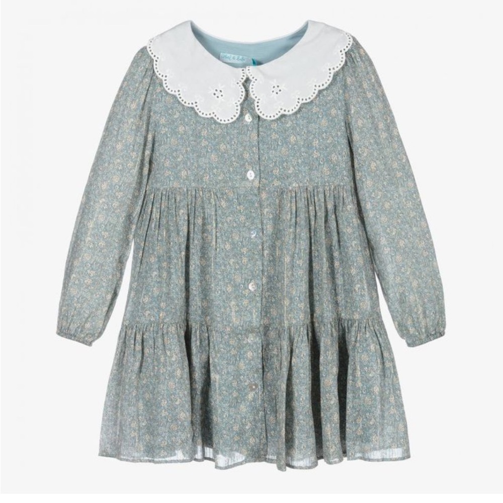 Abel & Lula dress floral print eyelet Peter Pan collar tiered button down 6